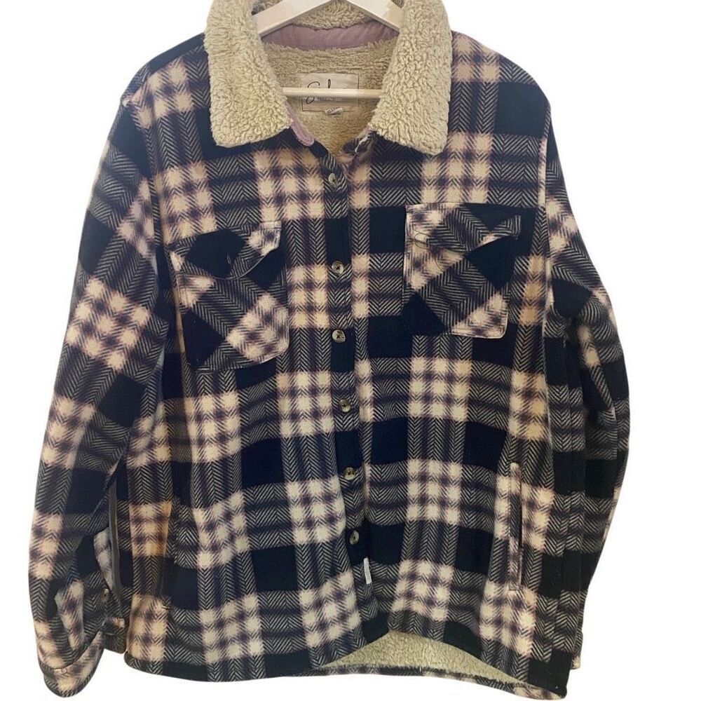 Soho Threads XXLshackle coat plaid blue and pink fleece inside flannel